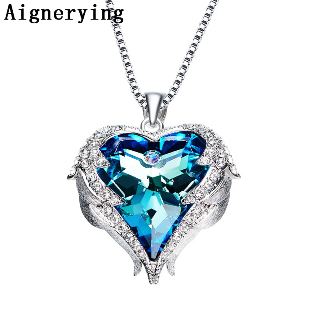 

Vintage New Ocean Heart Pendent Simple Chain Chorker Necklace For Women High Quality Crystal Party Sweater Accessories Gift Box