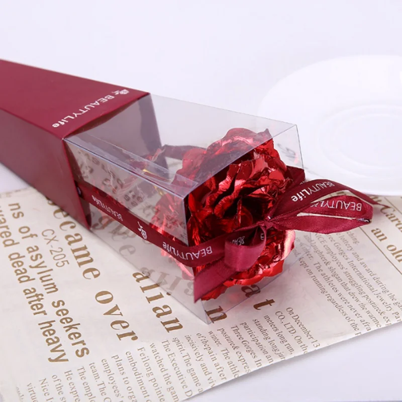 Романтическое позолоченное розовое свадебное украшение, позолота 24 k, Золотая Роза, имитация цветка розы, подарок на день Святого Валентина - Цвет: Красный