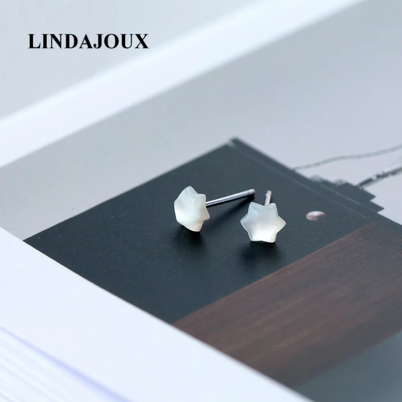 

925 Sterling Silver White Shell Star Tiny Stud Earrings For Women sterling-silver-jewelry Small Studs Earring