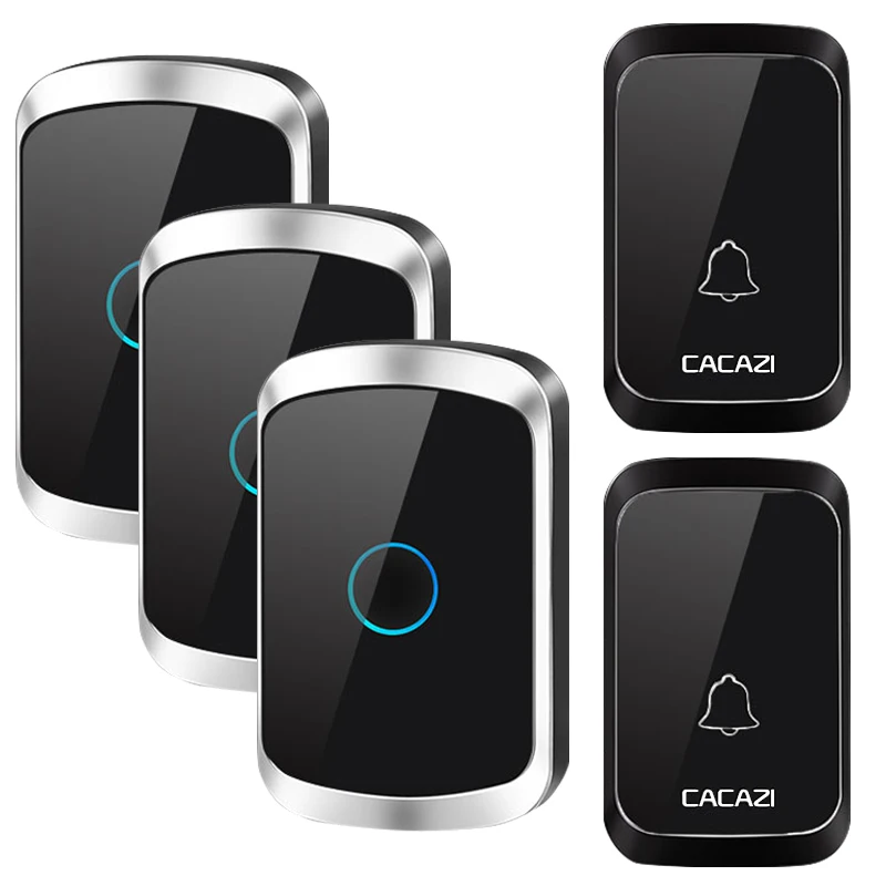 2 button 3 receiver Беспроводной дверной звонок CACAZI, водонепроницаемый аккумулятор, 2 передатчика, 3 приемника, США, ЕС, Великобритании, разъем AU, домашний звонок, беспроводной колокольчик, кольцо, колокольчик - Цвет: 2 button 3 receiver