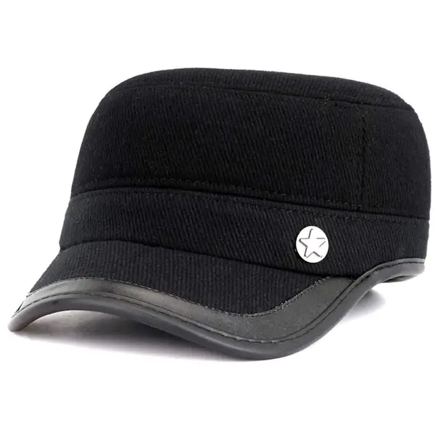 winter flat top baseball cap striped woolen dad hat men's warm windproof ear flap hat grey brown