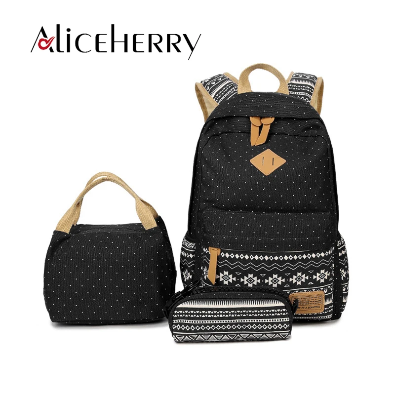 

Teenager Backpack to School for Grils Women Laptop Student Canvas Bookbags 3 PCS / Set