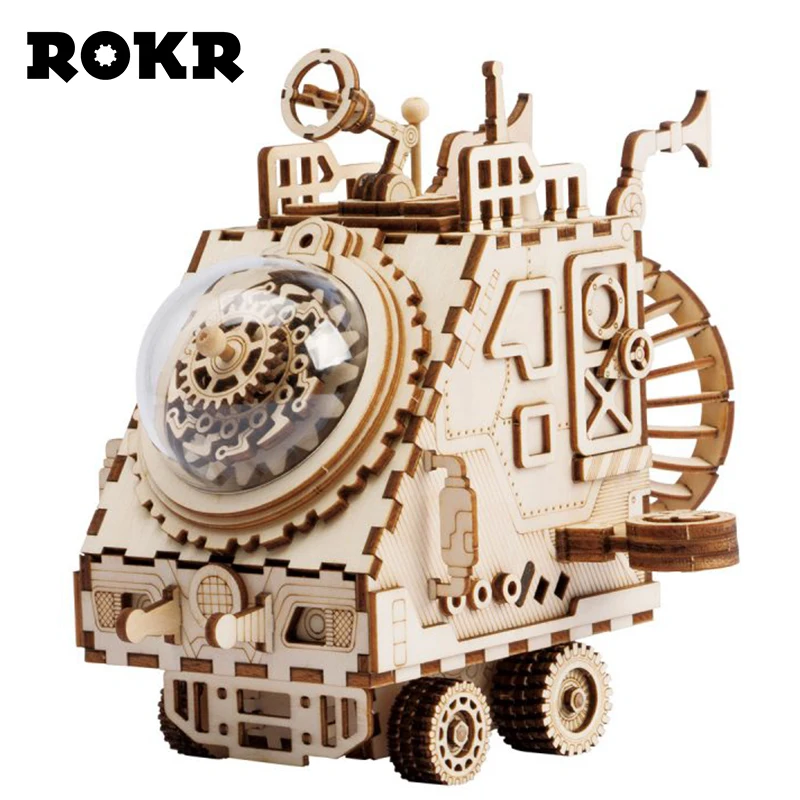 

ROKR DIY Space Vehicle Steampunk Music Box 3D Wooden Puzzle Musical Toys Assembly Model Building Kit For Drop Shipping AM681