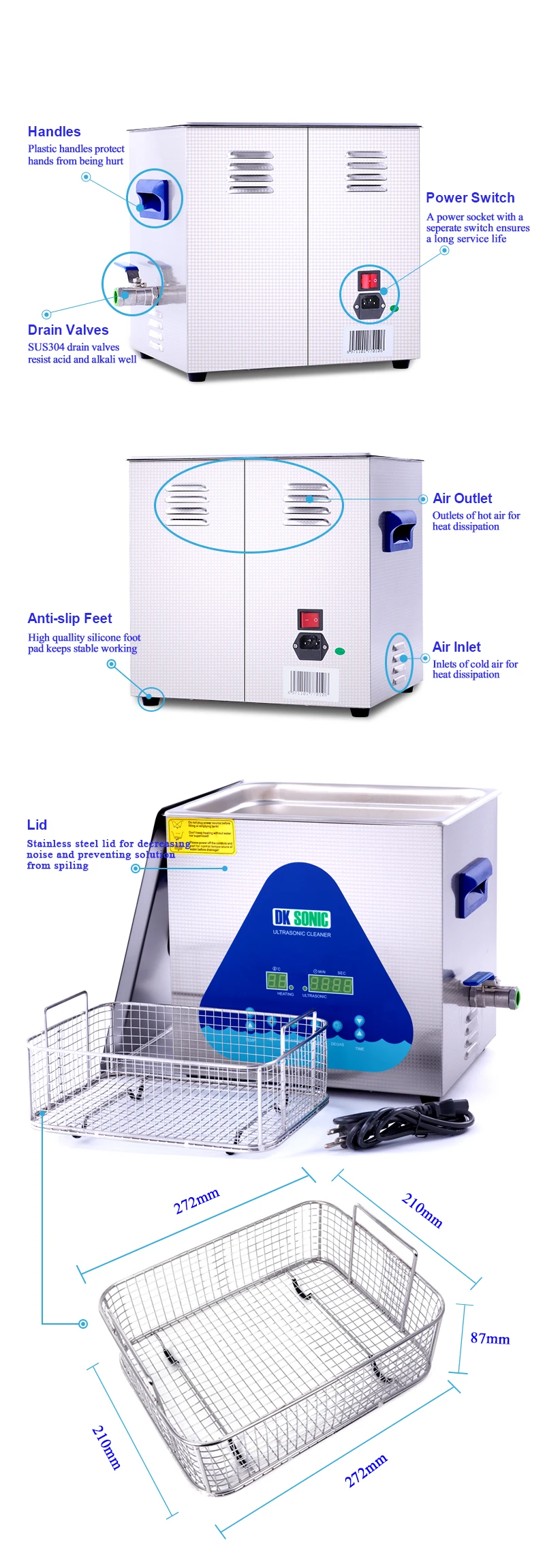 Lab Нержавеющая сталь DK sonic ультра sonic Очиститель 10L 240W ультразвук ультразвуковая ванна с нагревателем для пуль мотора раковины/Авто Запчасти 28/40 кГц