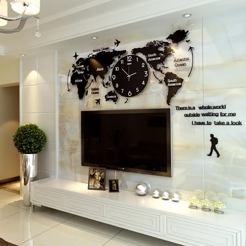 

70*34cm Nordic Modern World Map Clock Atmospheric Individuality Creative Quartz Clock Living Room Background Watch Clock