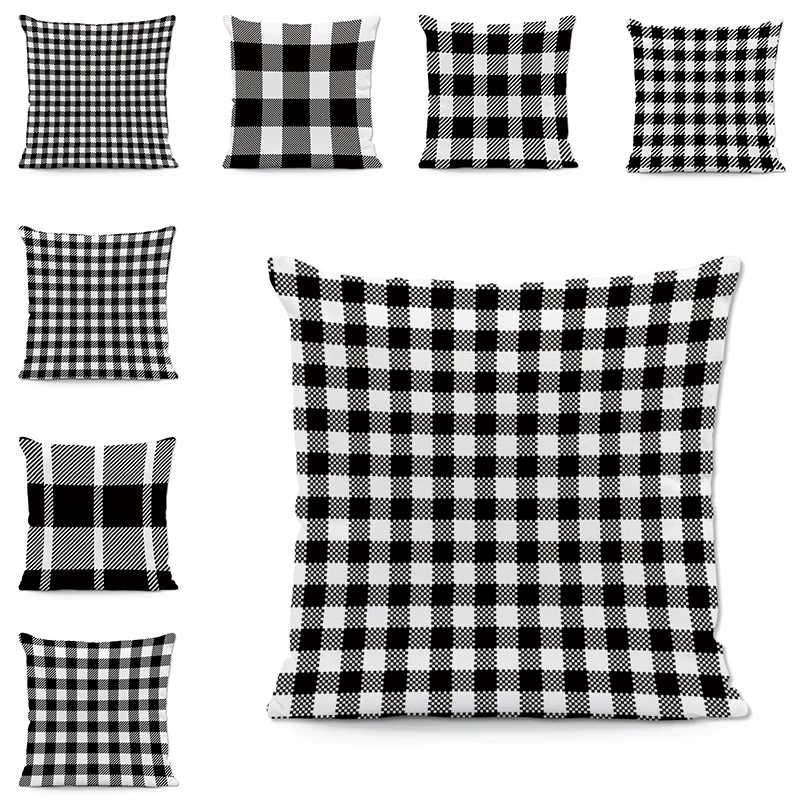 Square Geometry Pattern Cushion Covers Black and White Stitching Pillow For Chair Birthday Party Adult Sofa Cushions Home Decor | Дом и сад