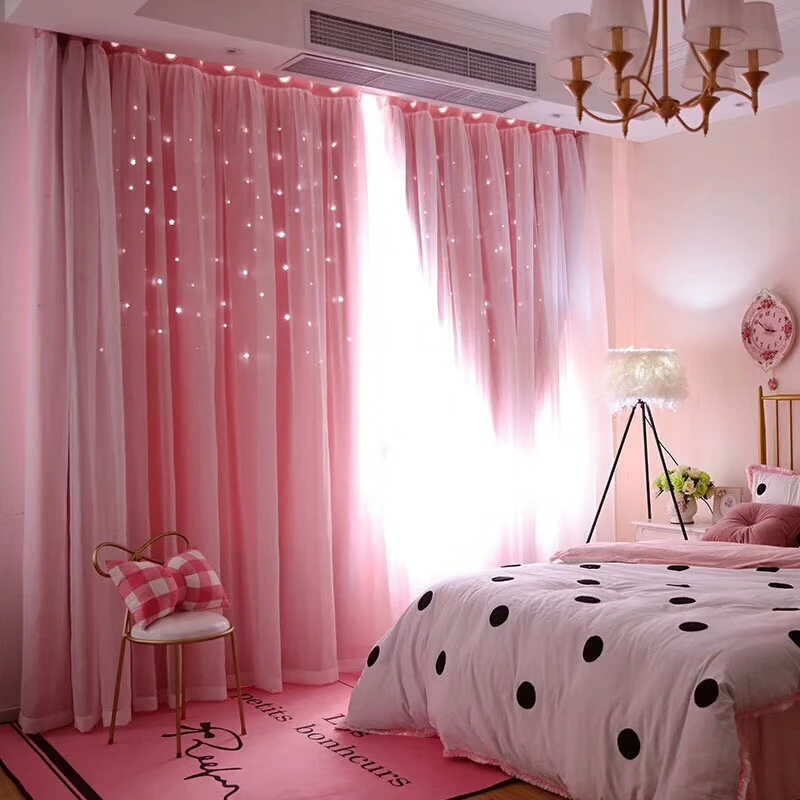 Hollow Star Pink Blackout Curtains For Living Room Bedroom Window