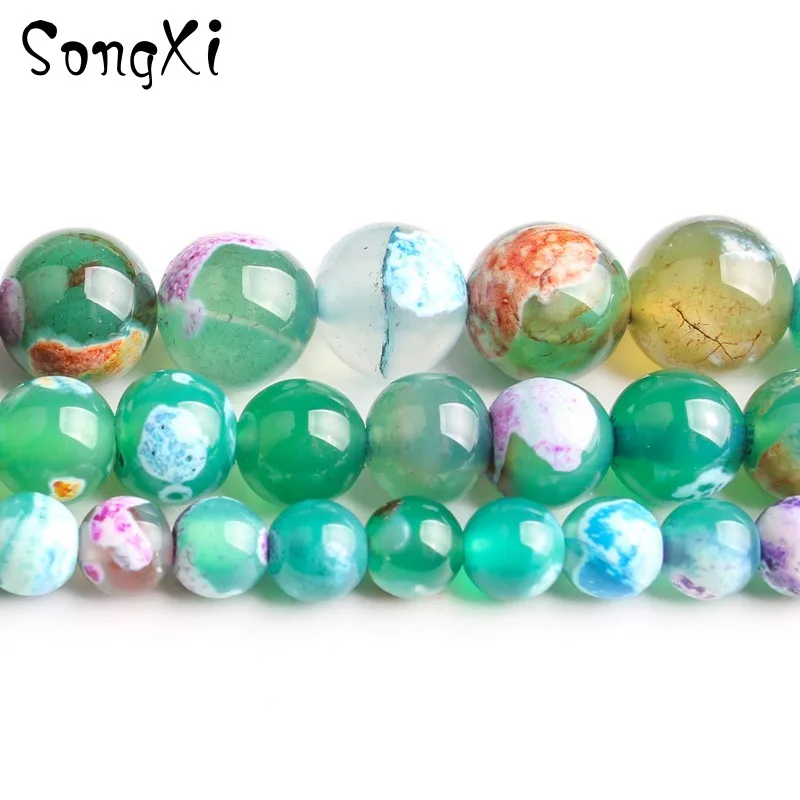

Natural Colorful Green Fire Agates Round Loose Stone Beads Diy Bracelet Necklace For Jewelry Making Necklace 6 8 10mm Wholesale