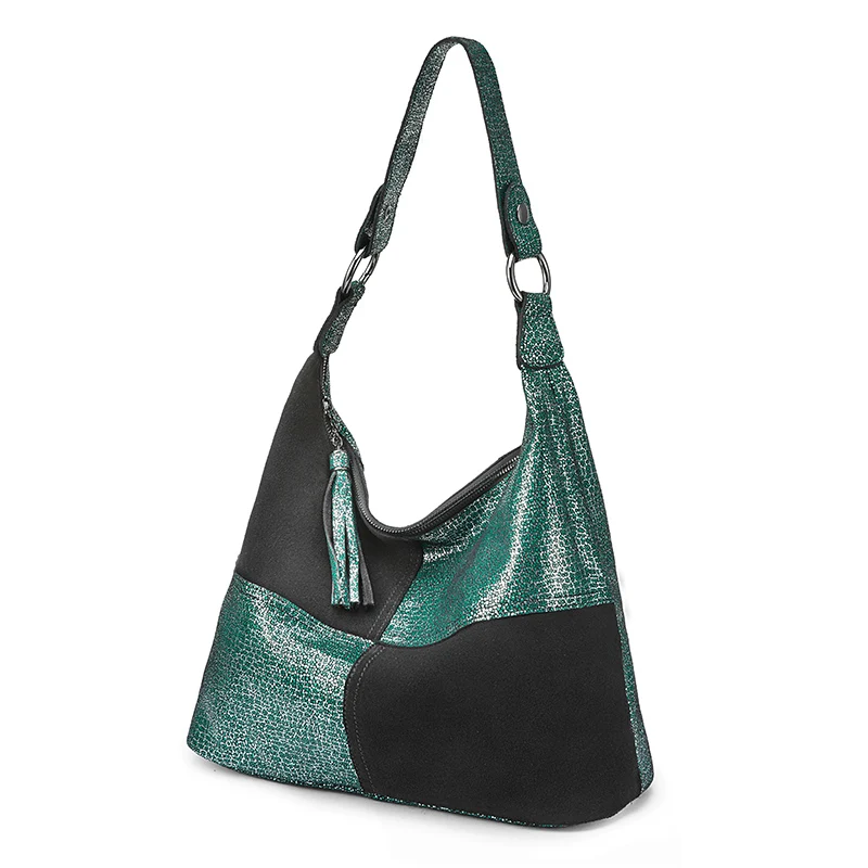 Realer сумка женская Лоскутная сумка через плечо высокого качества из натуральной кожи женская сумка большая ВМЕСТИТЕЛЬНОСТЬ - Цвет: Зеленый