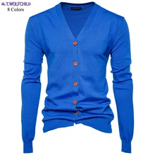 Осенний мужской длинный рукав v-образный вырез трикотажный свитер Повседневный для мужчин однотонные трикотажные пальто модные тонкие мужские топы