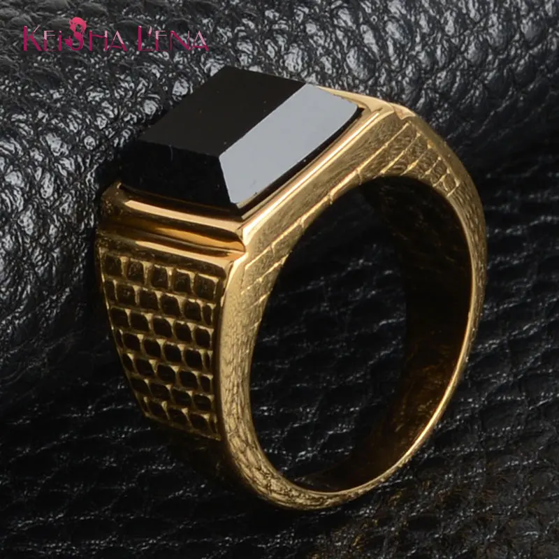 Keisha Lena Generous Totem Quartz Charm Square Gem Stone Stainless Steel Finger Ring for Man Jewelry Newest | Украшения и