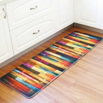 

Honlaker 55x160CM Retro Wood Pattern Kitchen Mat Soft Flannel Antiskid Kitchen Floor Mat Rug Entrance Long Mats