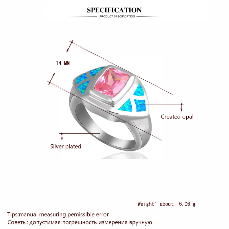 LadIie' розовый циркон Синий огненный опал Серебро штампованные модные ювелирные кольца опал ювелирные изделия США SZ#6,5#8 OR516A