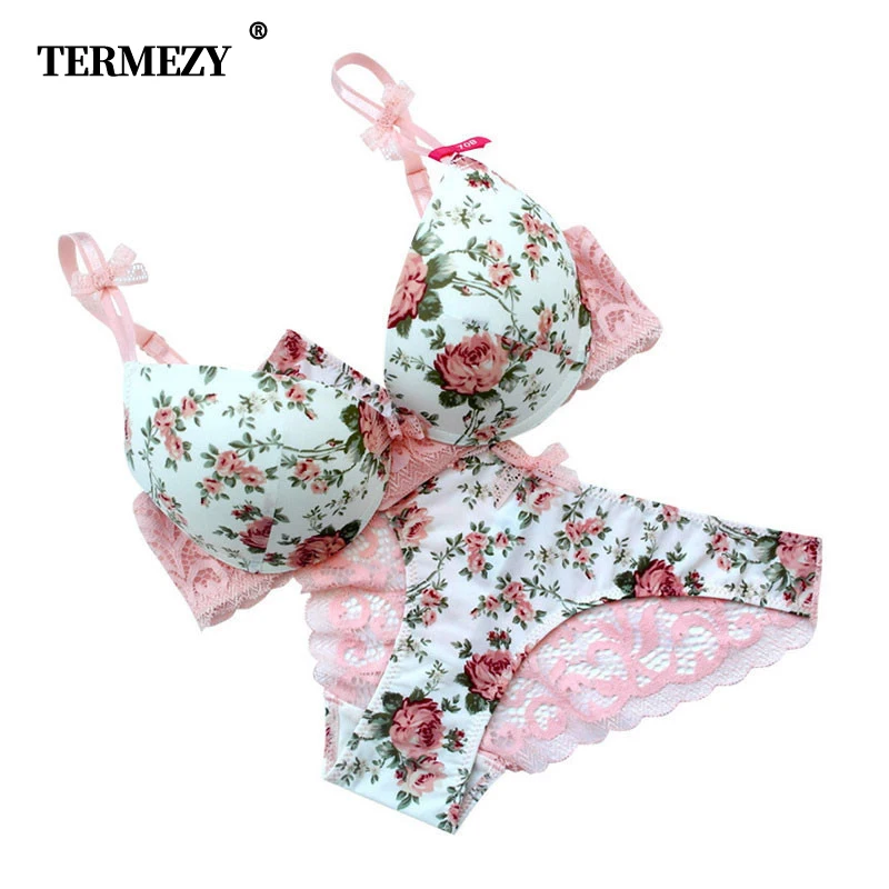  Famous Brand Sexy High Quality Women Print Bra set Silk Lace Flower Push up Big size Underwear Bow 
