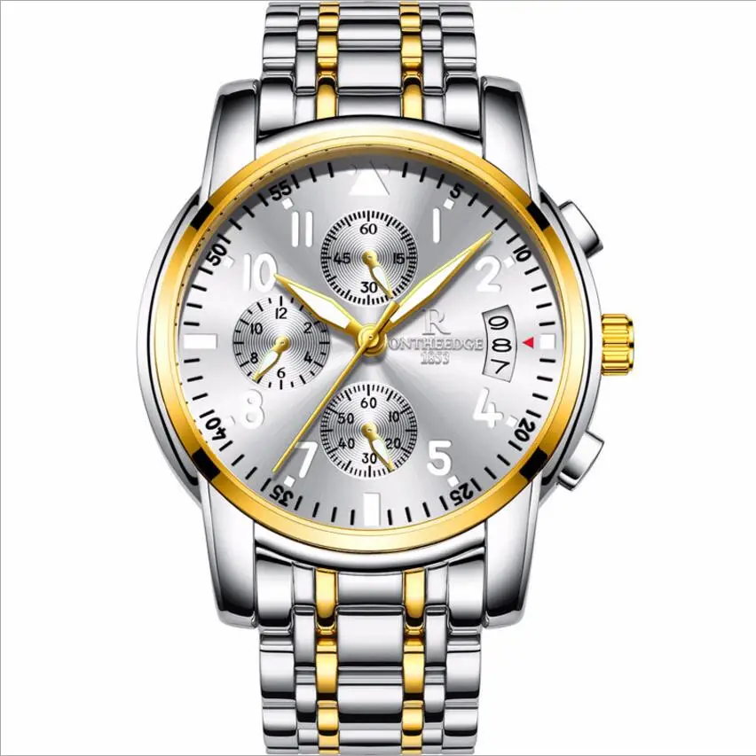 

Mens luxury gold wristwatches male brand watches quartz man clock waterproof stainless steel fashion Business calendar ONTHEEDGE