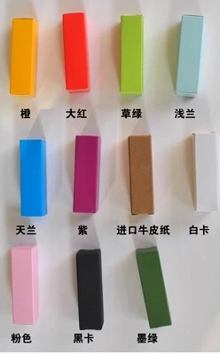 

Lot of 100pcs GIFT BOX 2*2*8.5cm 5~10 MIXED COLORS DIY LIP BALM INHALER SPRAYER TWIST PEN LIPSTICK PAPER EMPTY PACKING 350G