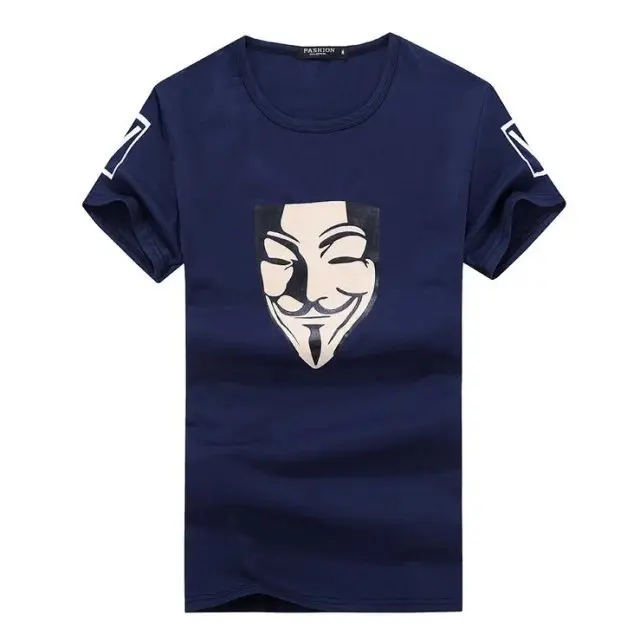 

Summer Unisex V Smile Face Printing T Shirt Vendetta Cosplay Costume Short Sleeves Top Tees Black Blue White S-2XL