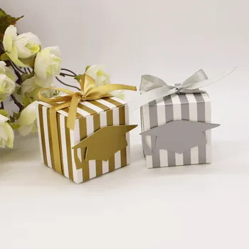 

50pcs Graduation season wedding box gift box candy cap Dr. gold stripe classic chocolate box