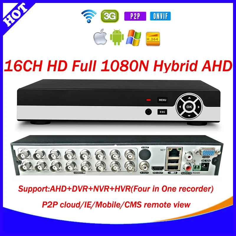 HD 16CH 240fps 1080N CCTV AHD recorder onvif p2p cloud 16Channel 1080P Hybrid AHD HVR DVR