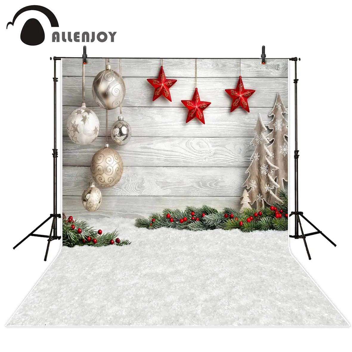 

Allenjoy photographic background Christmas tree white snow red stars backdrop newborn photobooth professional