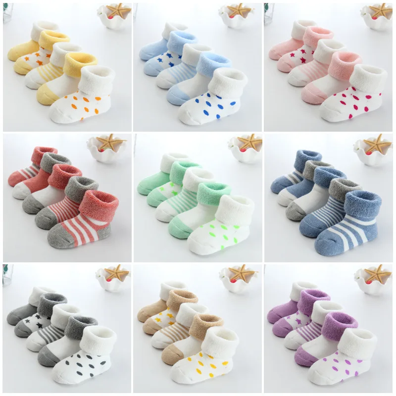 

5 pairs/lot Cotton Baby Socks 0-3 Years Bebe Floor Socks Autumn and Winter Terry Thickened Toddler Socks Cartoon Newborn Socks