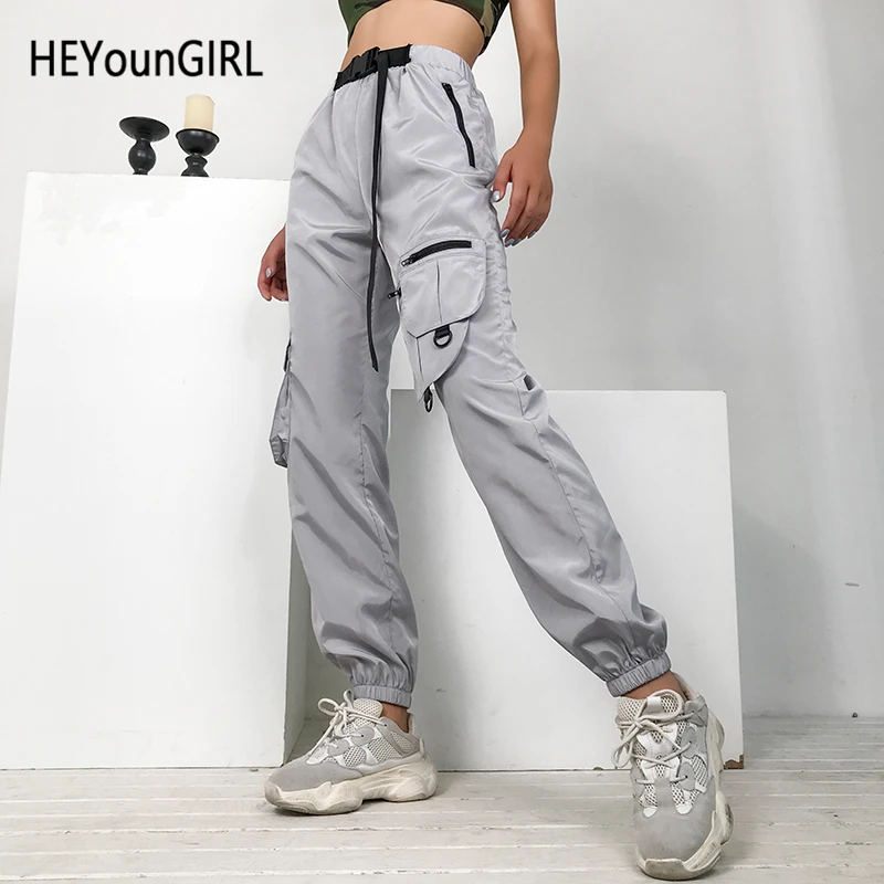 HEYounGIRL Elastic High Waist Trousers Women with Belt Gray Casual Harajuku Pants Capri Pockets Hip Hip Sweatpants Joggers 2019 HEYounGIRL Elastic High Waist Trousers Women with Belt Gray Casual Harajuku Pants Capri Pockets Hip Hip Sweatpants Joggers 2019
