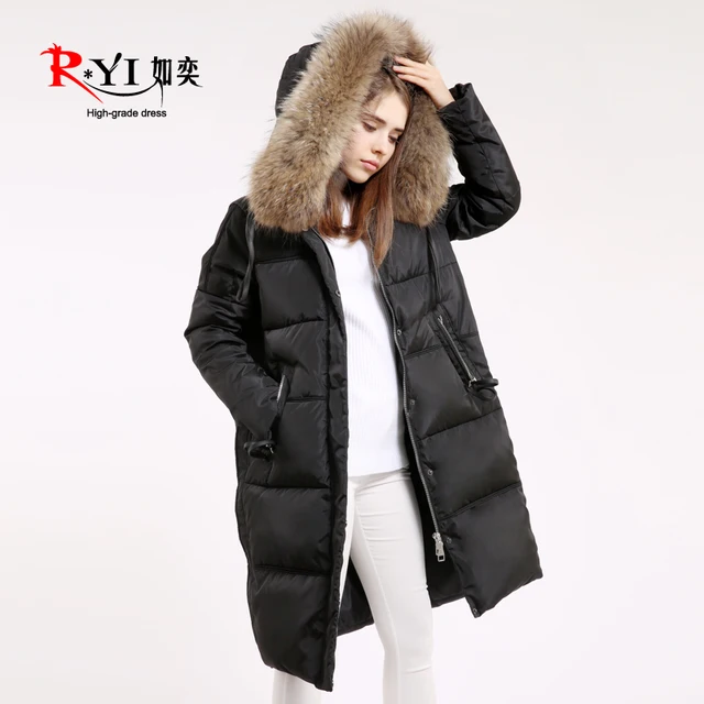 Best price at $254 Cheap 2015 new Hot winter Thicken Warm Woman Down jacket Coat Parkas Outerwear Hooded Raccoon Fur collar Luxury Mid long plus size