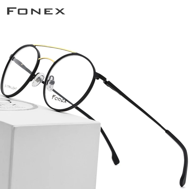 

FONEX Alloy Optical Glasses Frame Men Ultralight Vintage Round Prescription Eyeglasses Women Retro Myopia Screwless Eyewear 7055