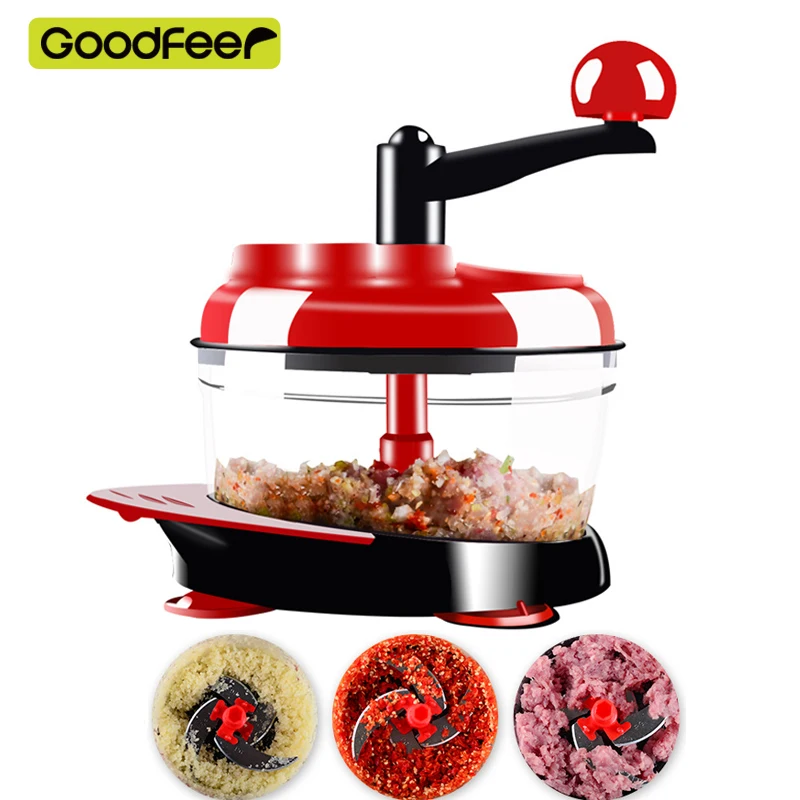 GoodFeer 1500ml Manual Meat Grinder Vegetable Chopper Red PP +Stainless Steel 420 Manual Food
