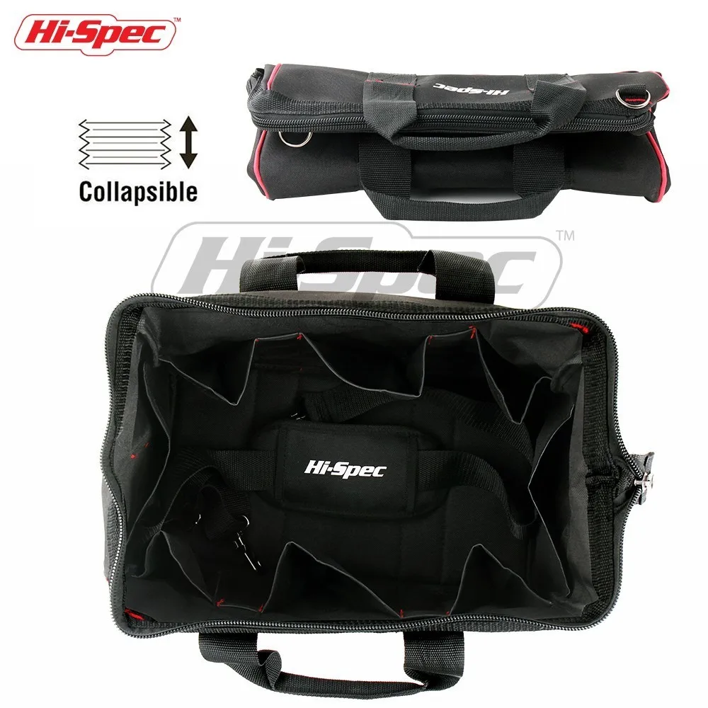 Hi-Spec 16 inch Adjustable Tool Bag Waterproof Travel Bags Large Capacity Tool Bags Wide Mouth Thick Base Strap Storage Bags