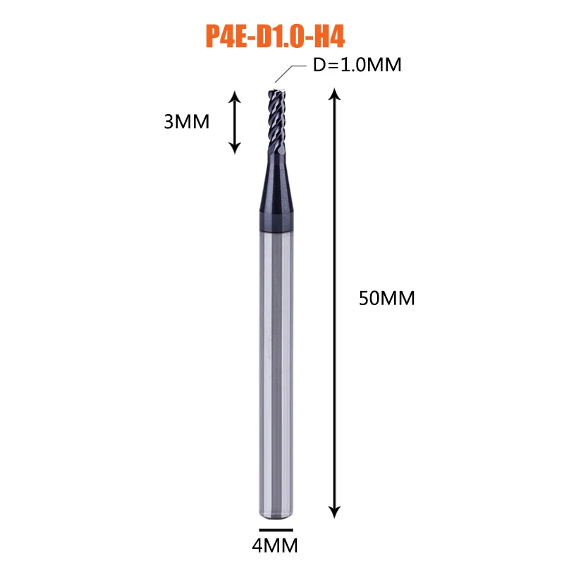 1 шт. Концевая фреза из карбида вольфрама 4 флейты d1-d12 Концевые Фрезы с ЧПУ Инструменты для обработки лица и паза hrc50 концевые фрезы с покрытием - Длина режущей кромки: 1PC-P4E-D1.0-H4