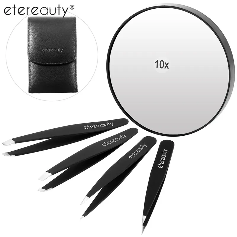 ETEREAUTY Magnifying Mirror Beauty Tools with 4PCS Eyebrow Tweezers Set
