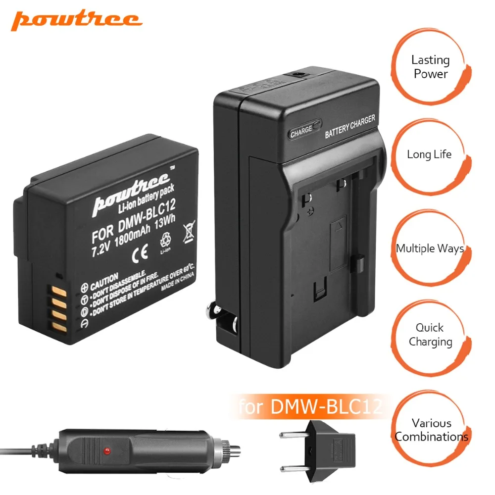 

1X 7.2V 1800mAh DMW-BLC12 Li-ion Camera Battery+Battery Charger+Car charger For Panasonic FZ1000, FZ200, FZ300, G5, G6, G7 L10