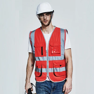 Sfvest hi vis жилет светоотражающий Детская безопасность жилет высокой видимости на молнии спереди Детская безопасность жилет с светоотражающие полосы спецодежды - Цвет: Red