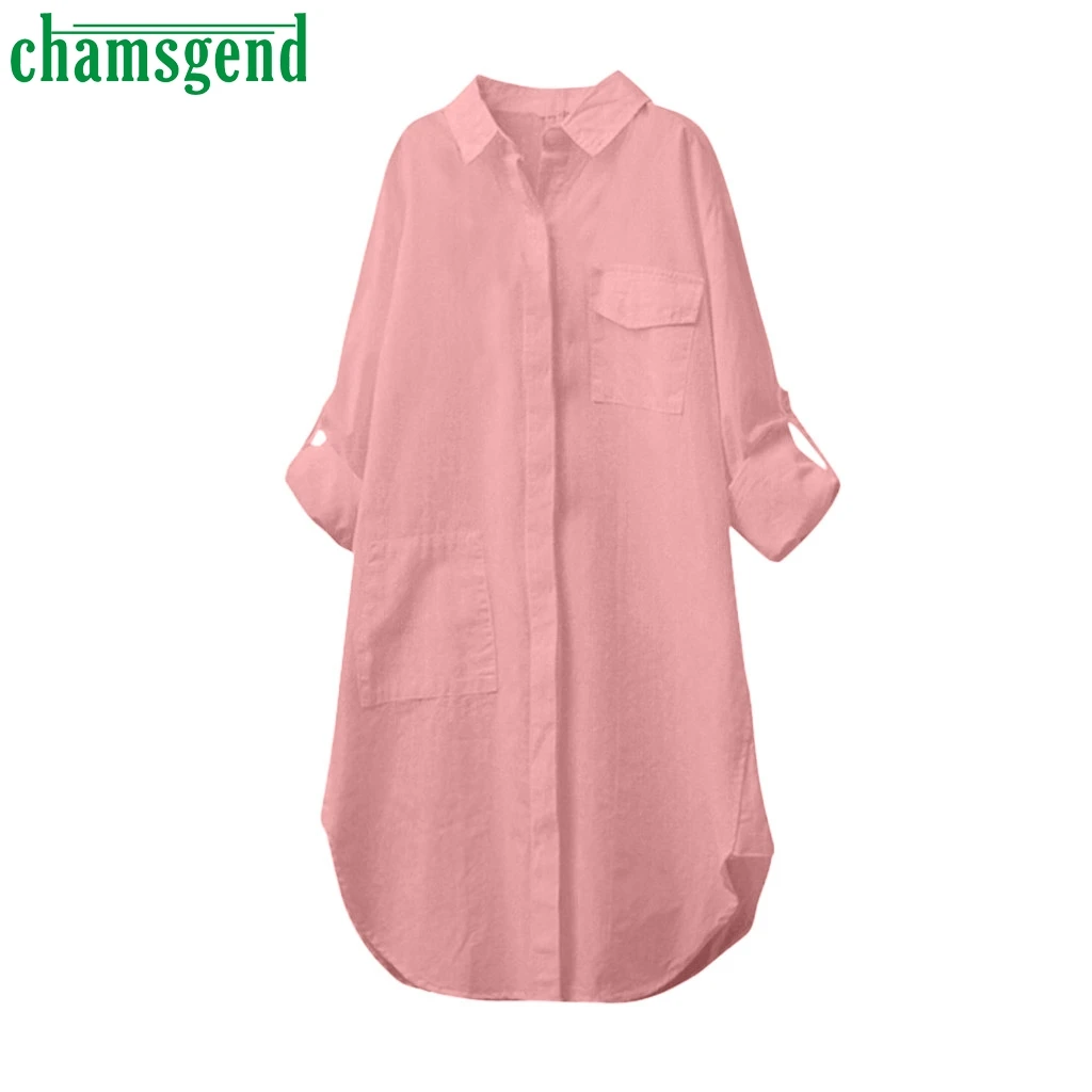 

CHAMSGEND Shirt Women 2019 Summer Solid Round neck Long Sleeve Casual tops tee Feminina Blusas Loose Tee T Shirts Plus Size #30
