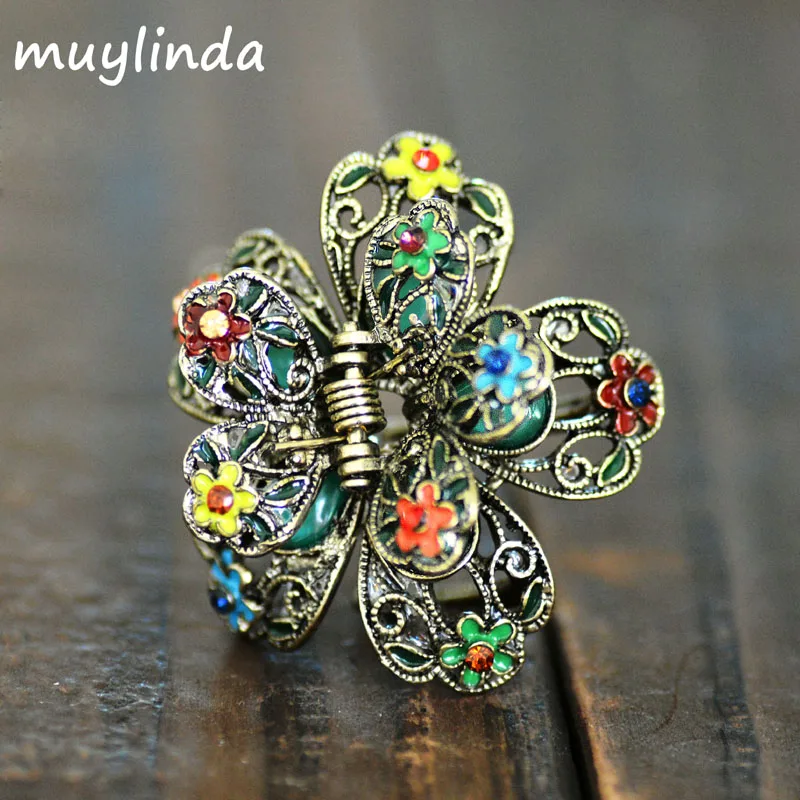 

5 Colors Retro Painting Flower Hair Claw Vintage Costume Hair Clips Women Hair Accessories