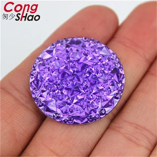 Cong Shao 30 шт 30 мм большая круглая форма смолы Стразы аппликация с камнями и кристаллами драгоценные камни плоские с оборота для костюма пуговицы для рукоделия YB782 - Цвет: violet