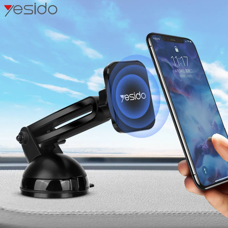 Yesido C39 телескопическая Магнитная автомобильная подставка для телефона на лобовое стекло присоска Автомобильный держатель для телефона в автомобиле магнитный держатель-подставка - Цвет: Black