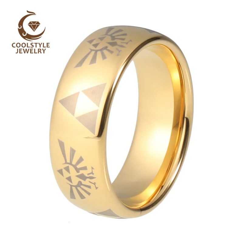 Кольцо из карбида вольфрама с лазерной гравировкой Legend Of Zelda 8 мм|gold color|legend of zelda