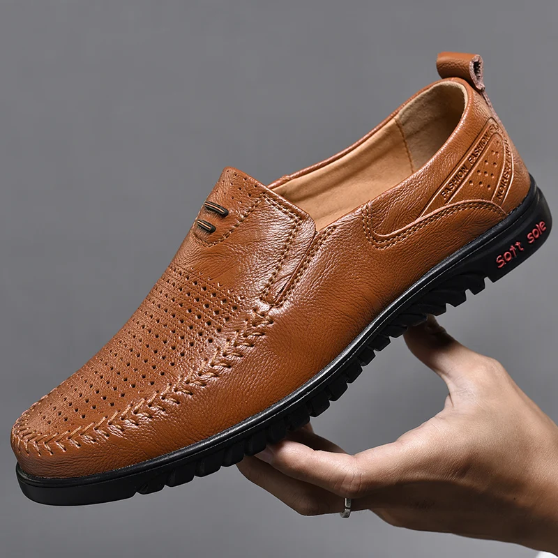 

Luxury Brand Genuine Leather Loafers Shoes Soft Hole Breathable Male Moccasins Flats Casual Boat Driver Footwear Driving
