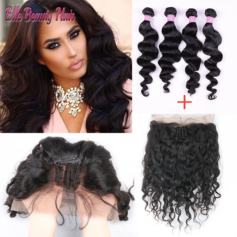 Peruvian Hair Bundles 360 Frontal Human Hair Bundles With Closure
