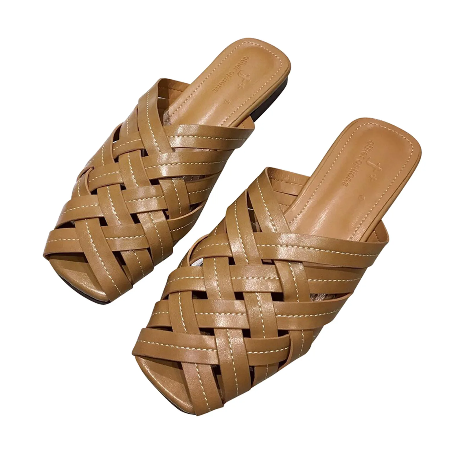 

2019 Summer Fashion Woman Mules Shoes Sandals Pu Leather Slippers Breathable Square Toe Slip On Slides Half Drag Shoes