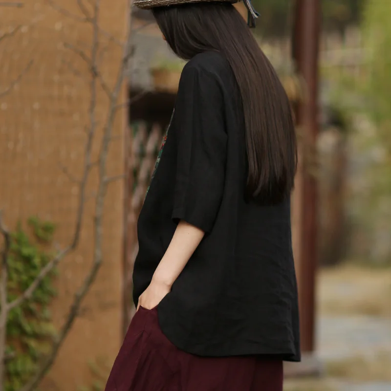 Jiqiuguer Оригинальный дизайн Этническая женская летняя одежда рубашки ретро
