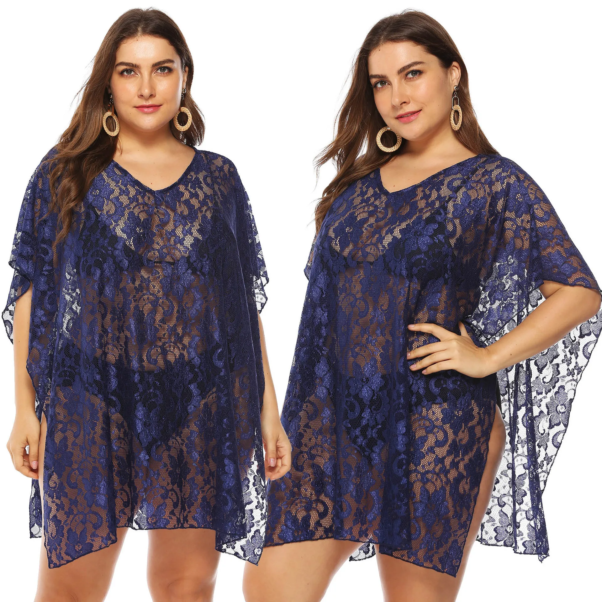 

Will Code Suit-dress Sexy Lace Perspective Vent Deep V Easy Sandy Beach Bikini Sunscreen Smock 19146