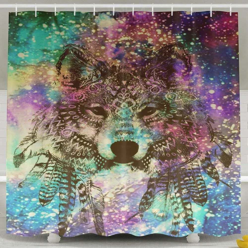 Tribal Wolf Fabric Bathroom Shower Curtain Set | Дом и сад