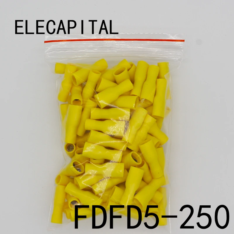

FDFD5-250 FDFD5.5-250 Female Insulated Electrical Crimp Terminal Connectors Cable Wire Connector 100PCS/Pack AWG 12-10 FDFD