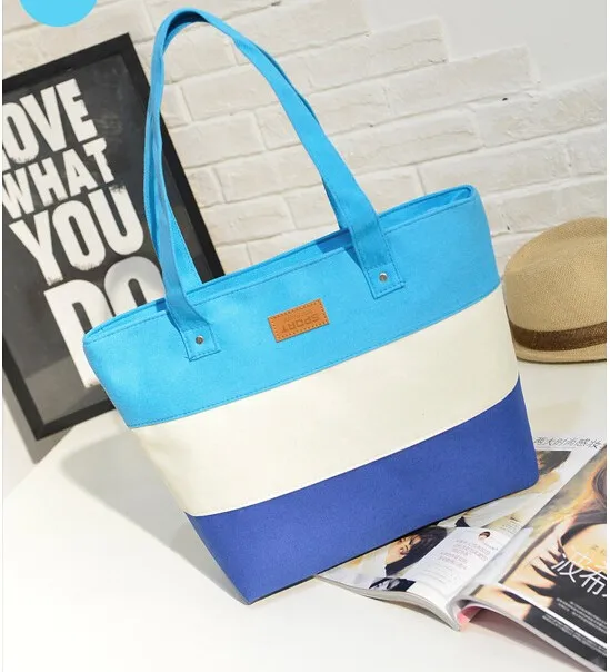 SMOOZA Холщовая Сумка для покупок, Женская Полосатая Сумка, модная цветная сумка с принтом для девушек, сумки на плечо, повседневная сумка для покупок - Цвет: Синий