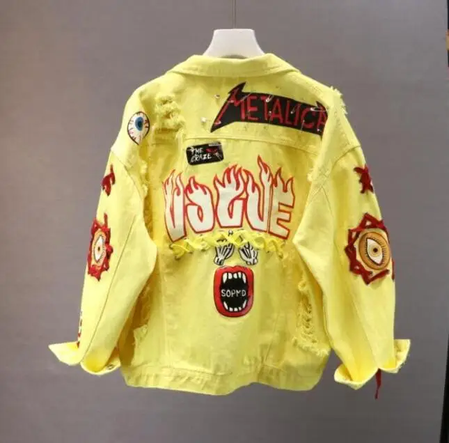 Новинка 2018 весенне осенняя Женская крутая джинсовая куртка с принтом граффити