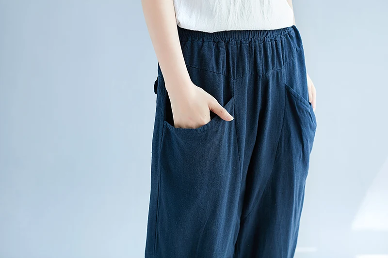 Pantalones Femme 2019 Cotton Linen Harem Pants Women Pocket Elastic High Waist Casual Spring Summer Trousers Women Radish Pants 10