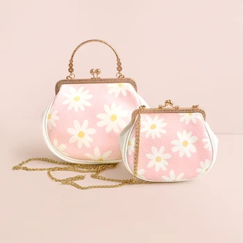 

2017 New Arrival Lolita Style Sun Flower Lace Floral Chain Ball Clasp Metal Frame Crossbody Women's Shoulder Tote Shell Bag